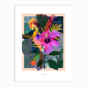 Hibiscus 3 Neon Flower Collage Poster Art Print