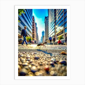 A Bustling City Sidewalk Captured From The Perspe Art Print