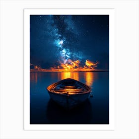 Night Sky With A Boat Art Print