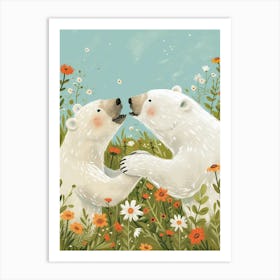 Polar Bear Two Bears Playing Together In A Meadow Storybook Illustration 1 Art Print