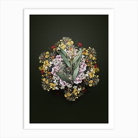 Vintage Globba Erecta Flower Wreath on Olive Green n.1761 Art Print