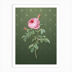 Vintage Provence Rose Bloom Botanical on Lunar Green Pattern n.0587 Art Print
