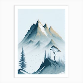 Mountain And Forest In Minimalist Watercolor Vertical Composition 16 Art Print