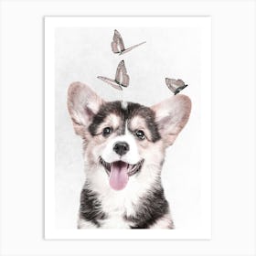 Corgi With Butterflies Art Print