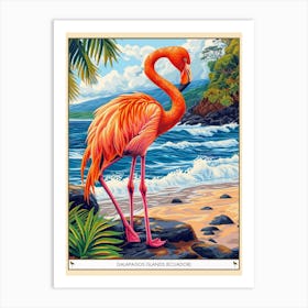 Greater Flamingo Galapagos Islands Ecuador Tropical Illustration 5 Poster Art Print