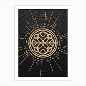 Geometric Glyph Symbol in Gold with Radial Array Lines on Dark Gray n.0027 Art Print