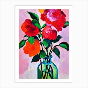 Rose Floral Abstract Block Colour 1 Flower Art Print