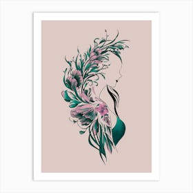 Portrait Of A Woman With Flowers Art Print