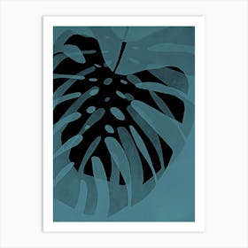 Teal black monstera leaf Art Print