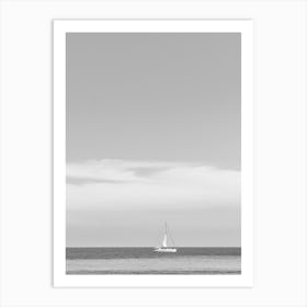 Sailboat On The Beach Black and White Art Print