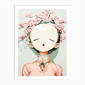 Asian Girl With Cherry Blossoms Art Print