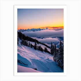 Saas Fee, Switzerland Sunrise Skiing Poster Art Print