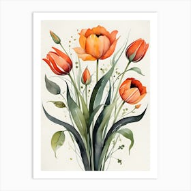 Orange Tulips In A Vase Art Print