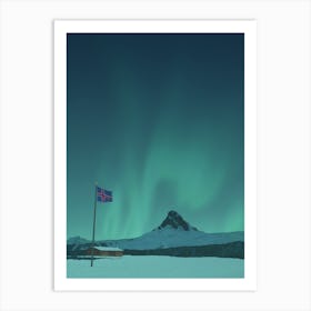 Iceland Aurora Borealis Flagpole Art Print