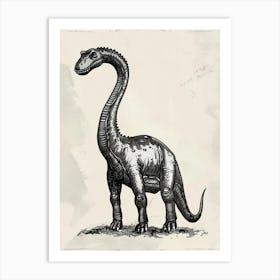 Black & White Dinosaur Etching Style Illustration Art Print