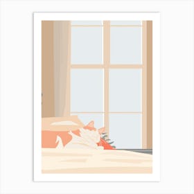 Cat Sleeping In Bed Art Print