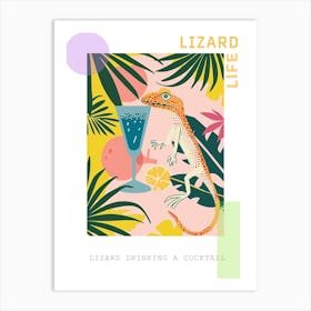 Lizard Drinking A Cocktail Modern Abstract Illustration 4 Poster Art Print