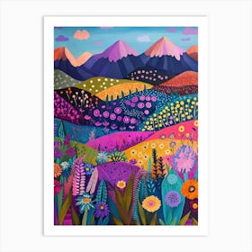 Colorful Landscape With Mountain and Flowers 12 Art Print