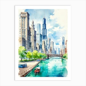 Chicago Skyline Watercolor Painting Art Print