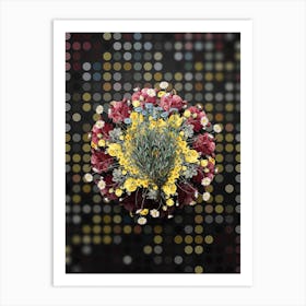 Vintage Globe Daisies Flower Wreath on Dot Bokeh Pattern n.0395 Art Print