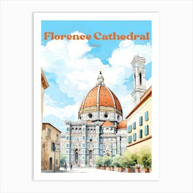 Florence Cathedral Italy Watercolor Painting Modern Travel Illustration Art Print