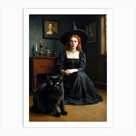 Witch And Cat Art Print