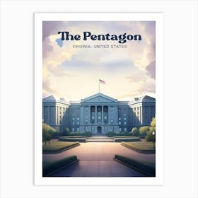 The Pentagon USA Department of Defense Travel Illustration Art Print