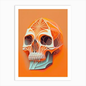 Skull With Intricate Linework 1 Orange Paul Klee Art Print