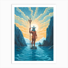  A Retro Poster Of Poseidon Holding A Trident 14 Art Print