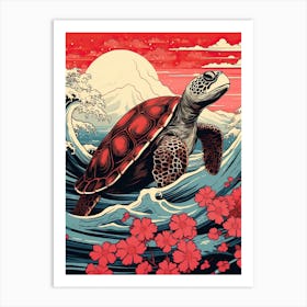 Turtle Animal Drawing In The Style Of Ukiyo E 3 Art Print