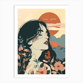 Girl With Flowers Art Print