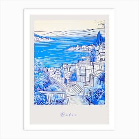Budva Montenegro Mediterranean Blue Drawing Poster Art Print
