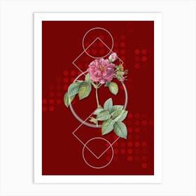 Vintage Pink Francfort Rose Botanical with Geometric Line Motif and Dot Pattern n.0143 Art Print