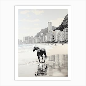 A Horse Oil Painting In Panema Beach, Brazil, Portrait 4 Art Print