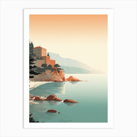 A Drawing Of Sveti Stefan Beach Montenegro Orange Tones 3 Art Print
