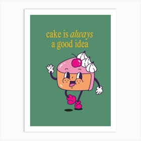 Cake Lover Print, Bold Green Retro Cartoon Art Print