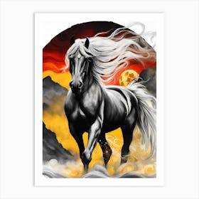 Horse Running In The Sunset Art Print