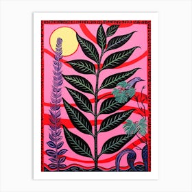 Pink And Red Plant Illustration Zz Plant Raven 2 Art Print