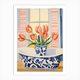 A Bathtube Full Of Tulip In A Bathroom 1 Art Print