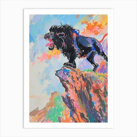 Black Lion Roaring On A Cliff Fauvist Painting 2 Art Print