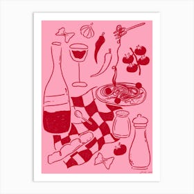 Pink and Red Italian Food Art Print
