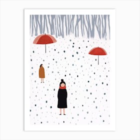 Winter Snow Scene, Tiny People And Illustration 5 Art Print