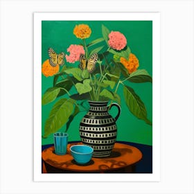 Flowers In A Vase Still Life Painting Lantana 1 Art Print