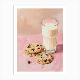 Pink Breakfast Food Milk And Chocolate Cookies 4 Art Print