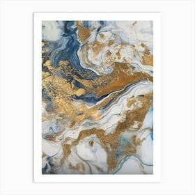 Gold And Blue Marble Painting Art Print