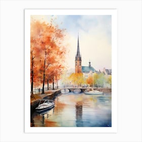 Copenhagen Denmark In Autumn Fall, Watercolour 4 Art Print