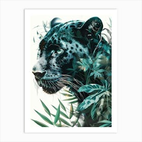 Double Exposure Realistic Black Panther With Jungle 13 Art Print