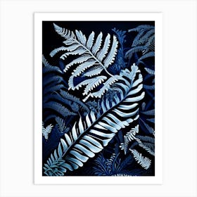 Blue Star Fern Linocut Art Print