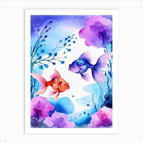 Twin Goldfish Watercolor Painting (76) Art Print