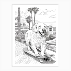 Golden Retriever Dog Skateboarding Line Art 4 Art Print